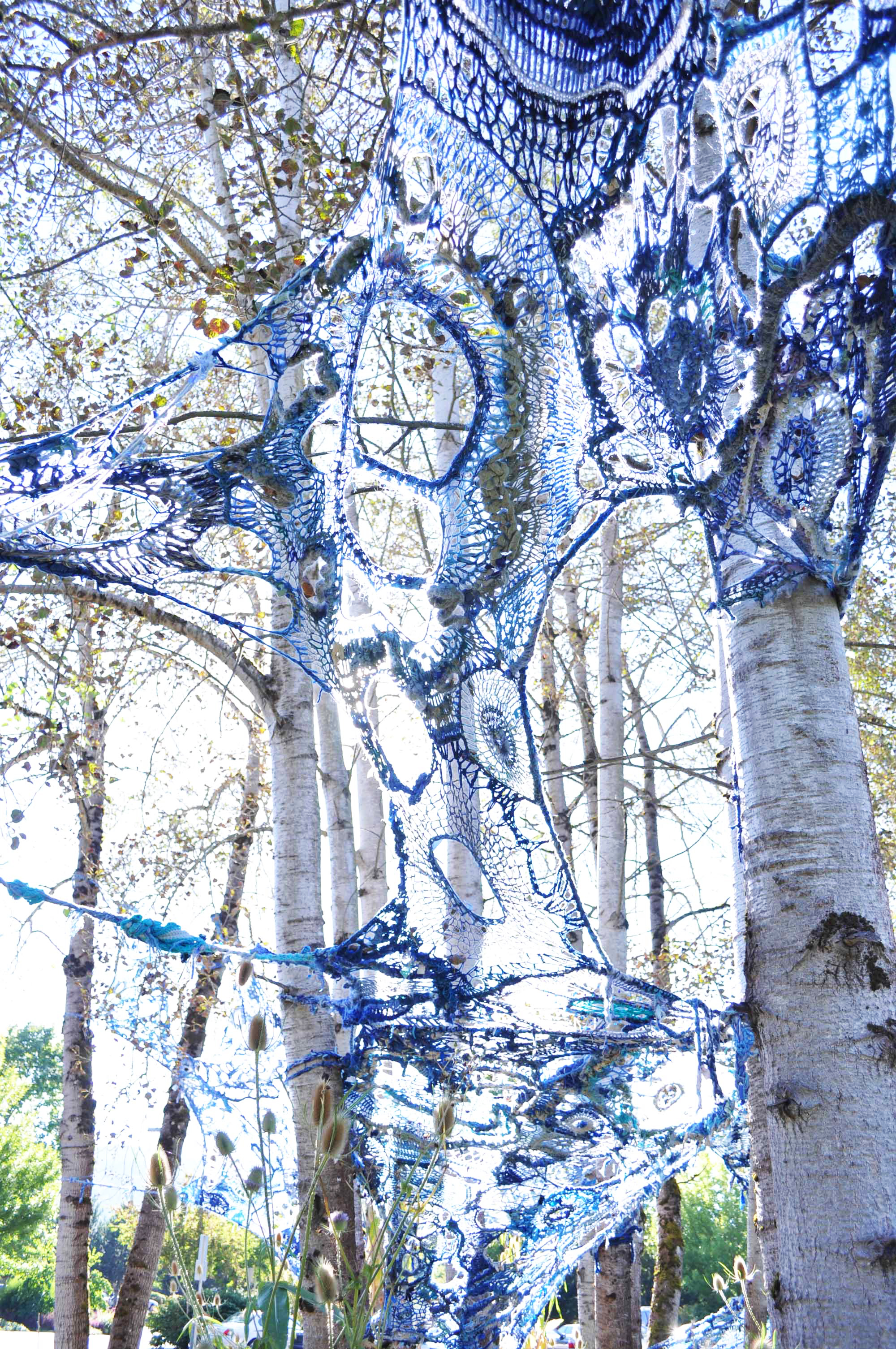 In 2010, with funding from the 4Culture SITE Specific program, “Mater Matrix Mother and Medium” traveled to sites around the Northwest, including Herbert Bayer’s landmark Earthworks, adding more hands and stitches to the flow.