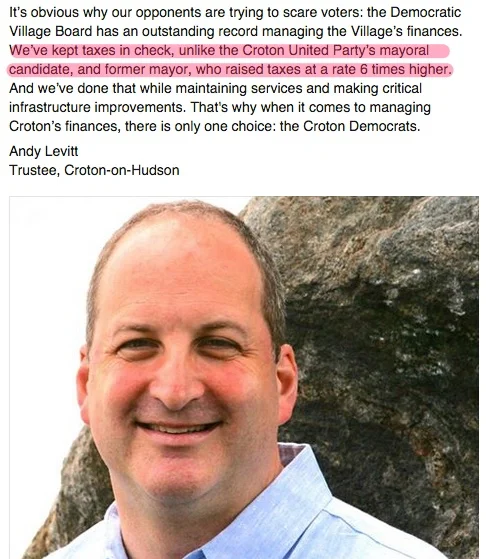 This Facebook post by Trustee candidate Andy Levitt is part of a concerted campaign by the Wiegman Dems to mislead voters about Greg Schmidt's proven record of lowering tax rate increases. 