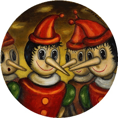 Gaggle , 2013, oil on canvas, 12" diameter