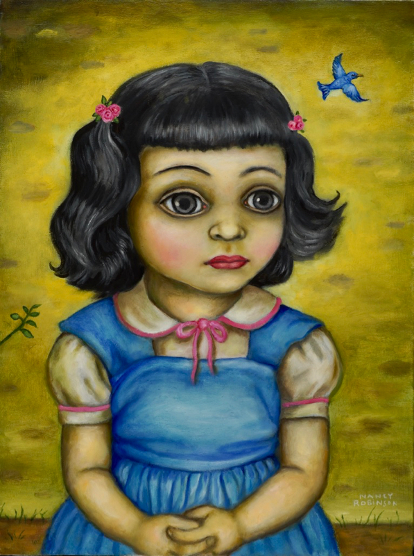 Self-portrait with the Bluebird of Happiness , 2017, oil on canvas, 24" x 18"