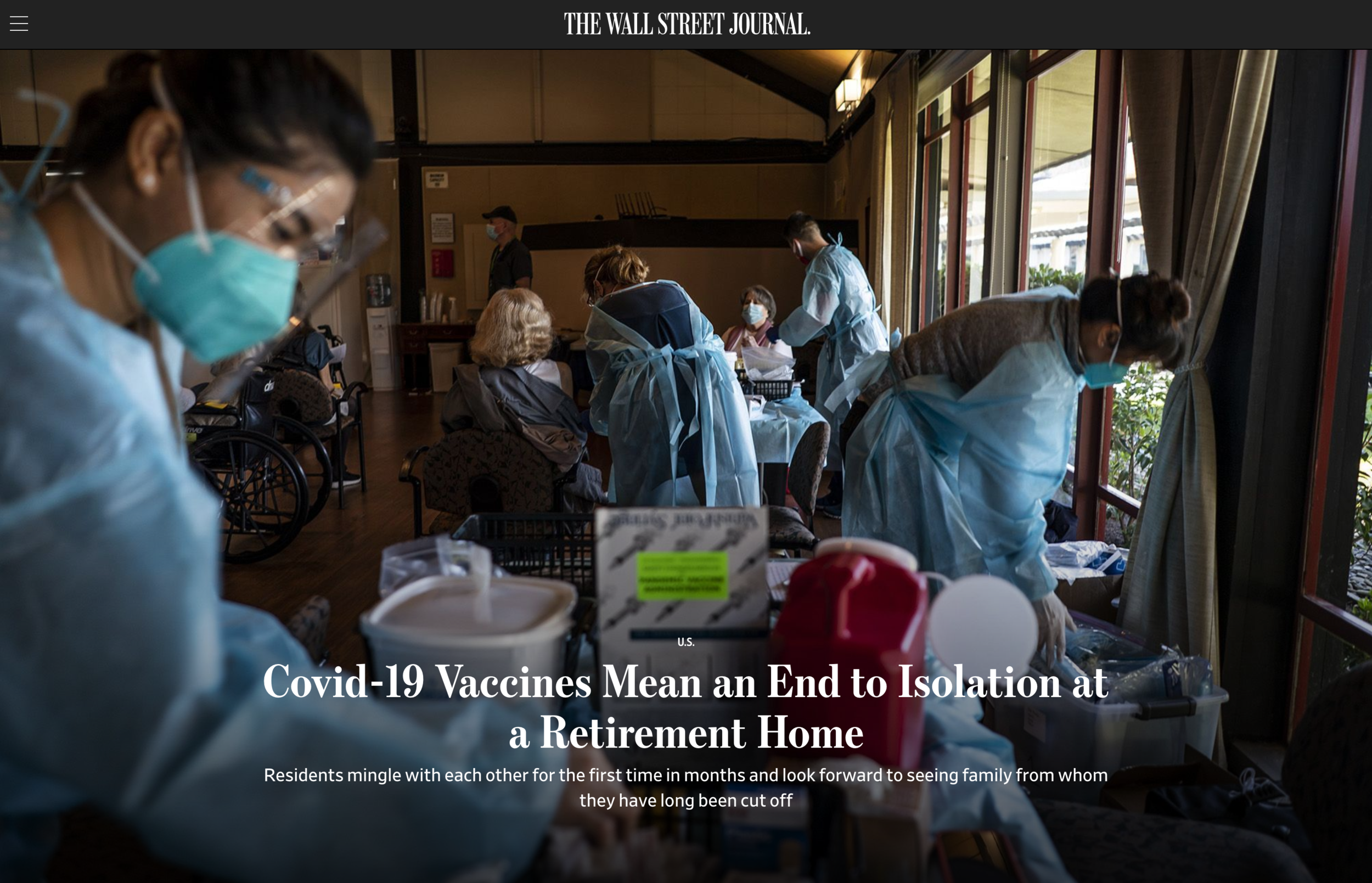  Photography:  Rachel Bujalski   Photo Editing: Ariel Zambelich  Story:  Covid-19 Vaccines Mean an End to Isolation at a Retirement Home     