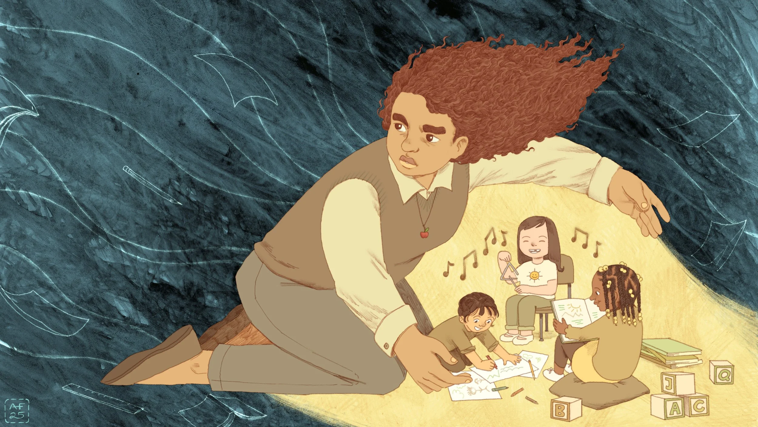 Illustration: Ashanti Fortson Art Direction: Ariel Zambelich Story: Commentary: It was already hard for teachers. Then Trump took office.