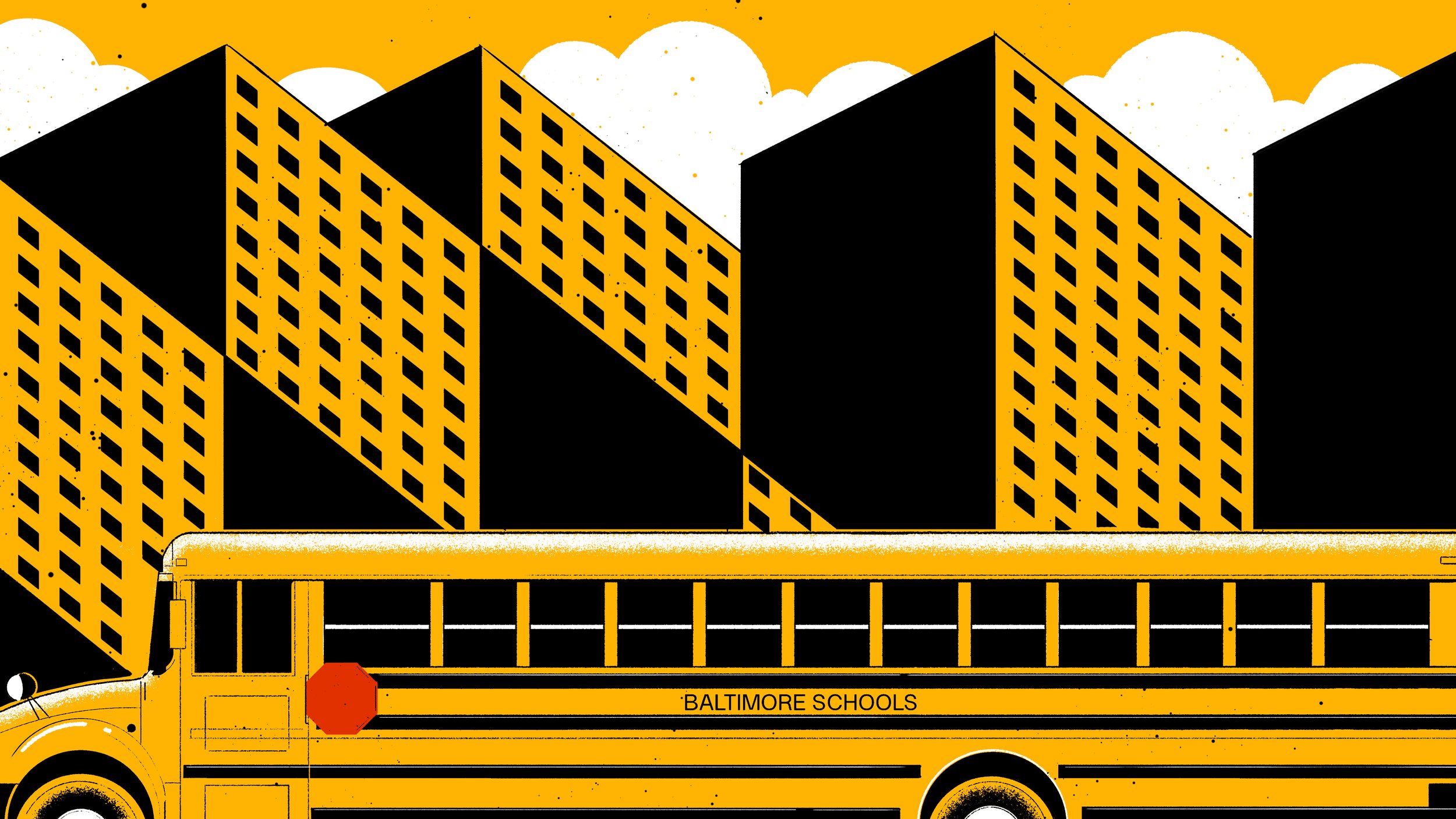  Illustration:  Alex Fine   Art Direction: Ariel Zambelich  Story:  School buses for every Baltimore student seemed impossible — until now  