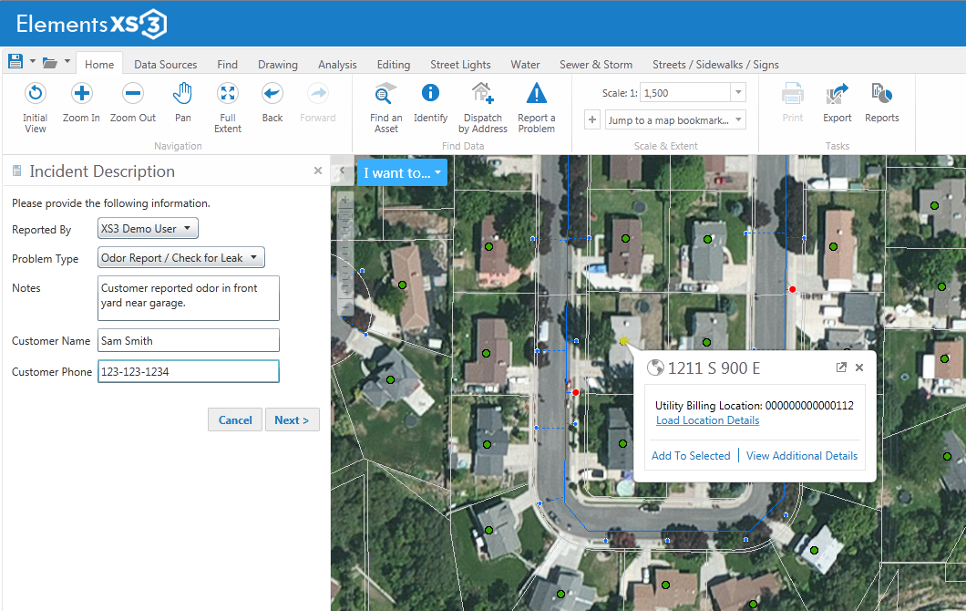 Elements XS3 product shown above, Integrating GIS with asset and work management.