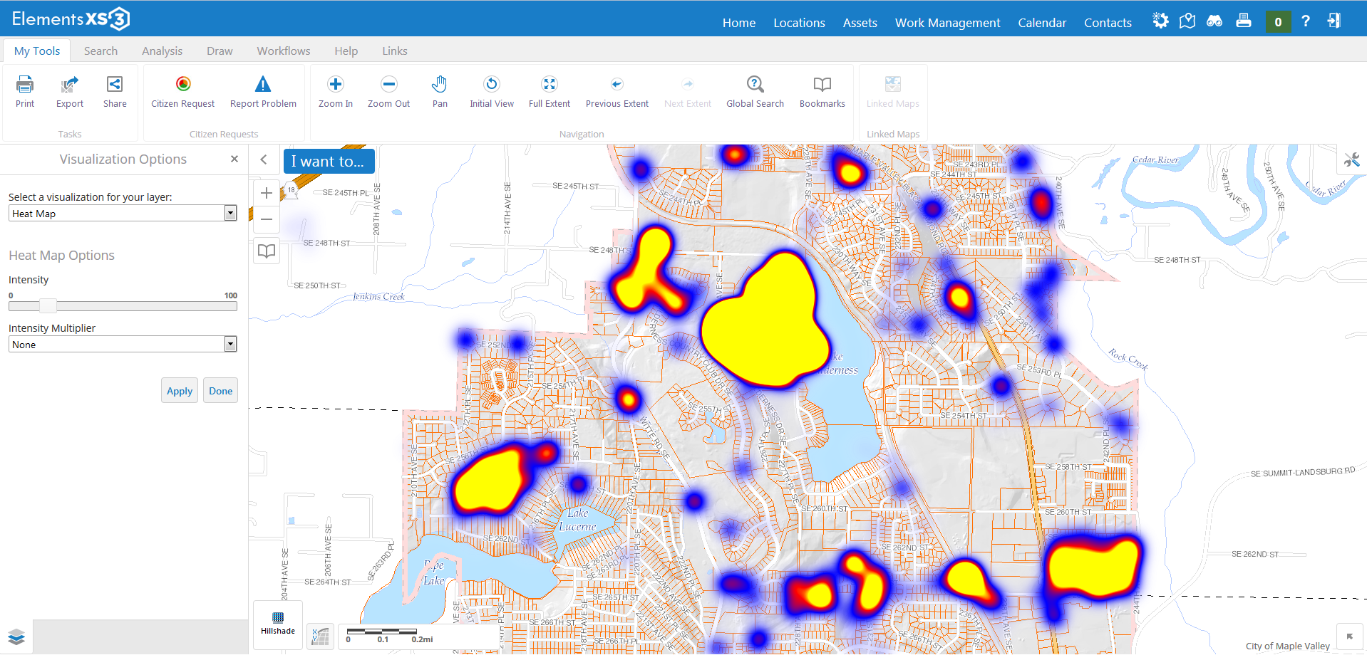 Heat maps are used to show where high concentrations of work are taking place.