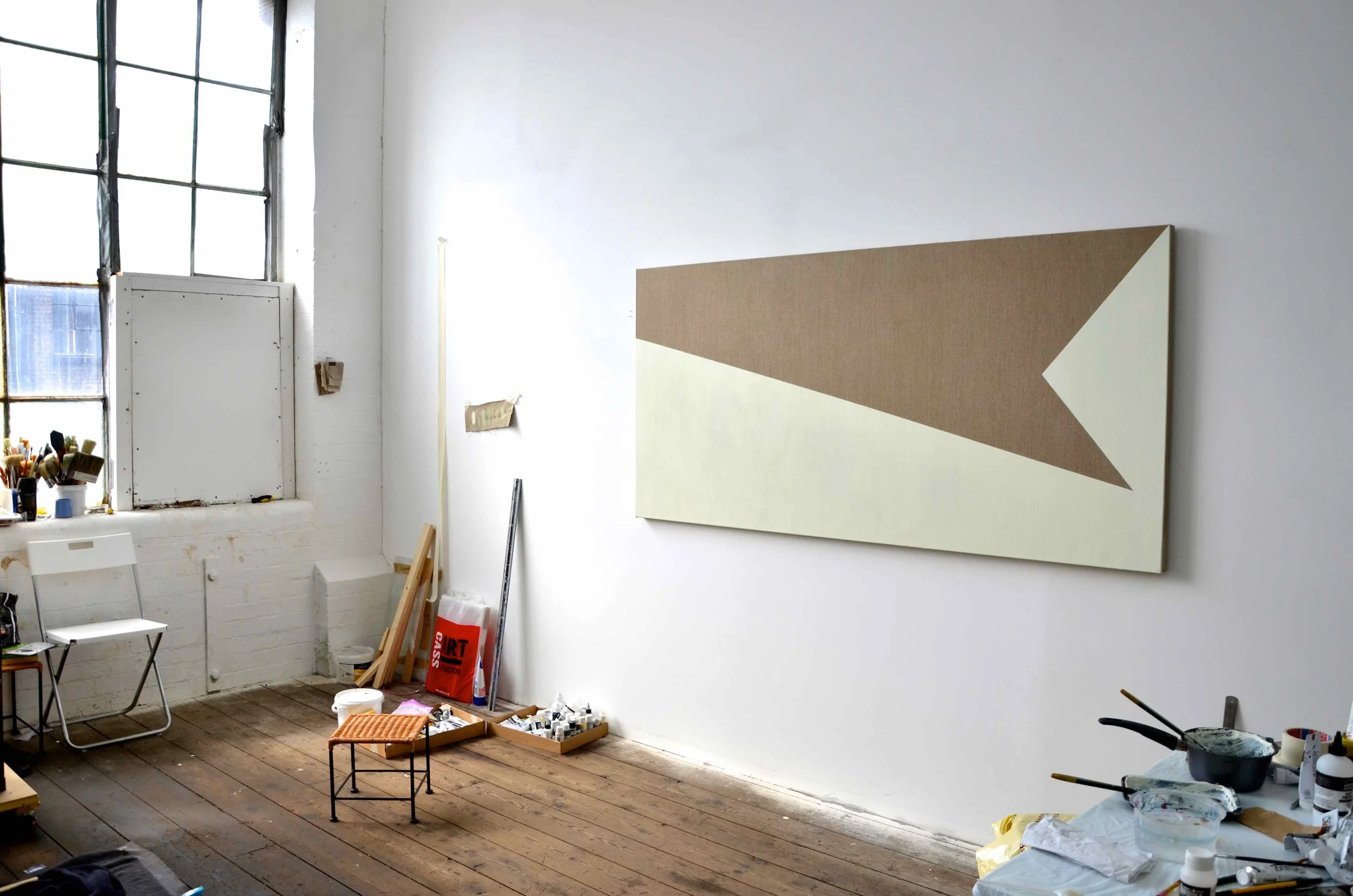  Studio View.&nbsp;  Memory of the space before (Ando), acrylic on herringbone linen, 200x 95cm, 2015 