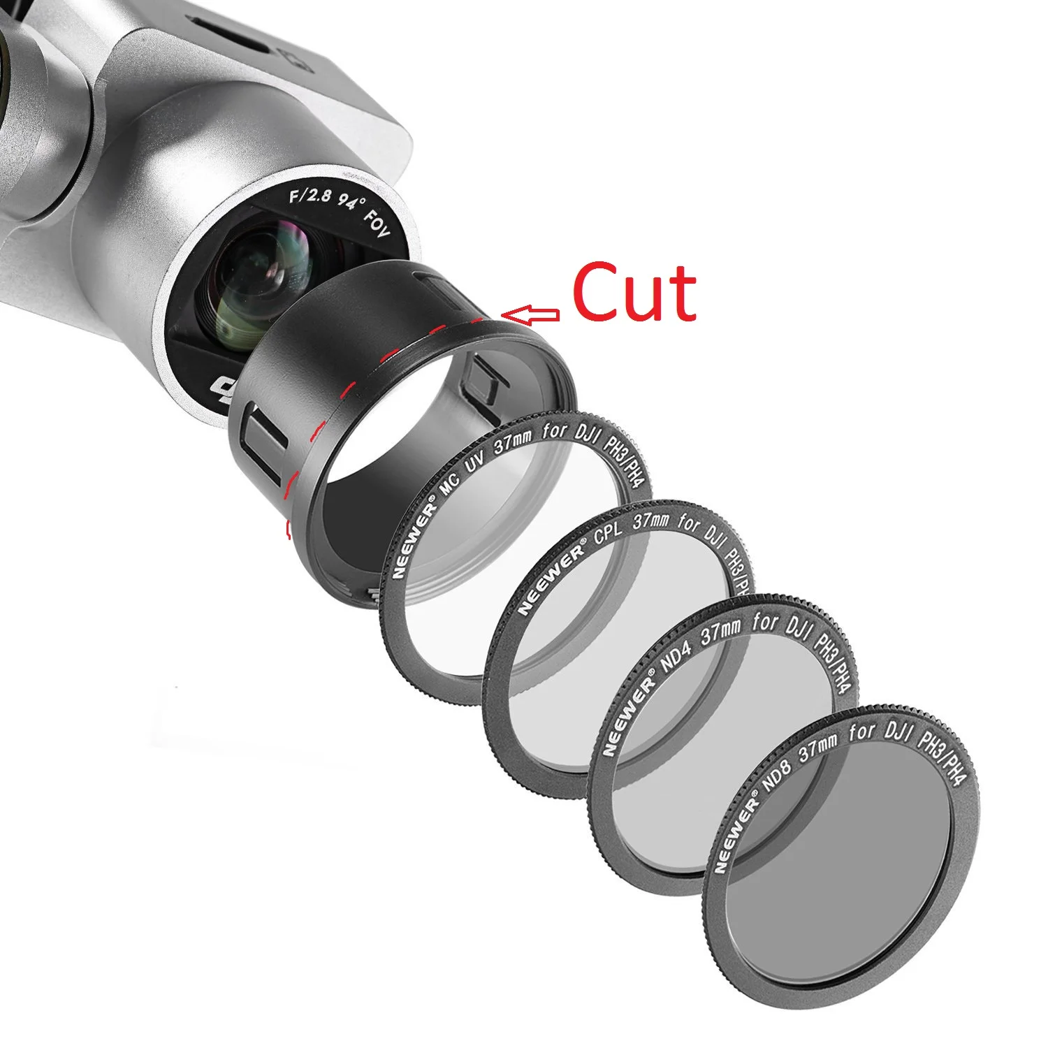 You get the idea, cut the front of the mounting bracket off, carefully superglue on the variable ND in its place and then wrap the superglue join in a single layer of black electrical tape or similar to stop light leaks.