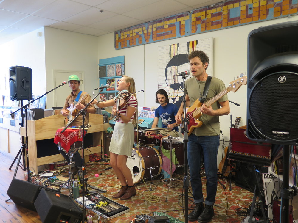 River Whyless 8-26-16 at Harvest Records (l to r): Ryan O'Keefe, Halli Anderson, Alex McWalters, Daniel Shearin