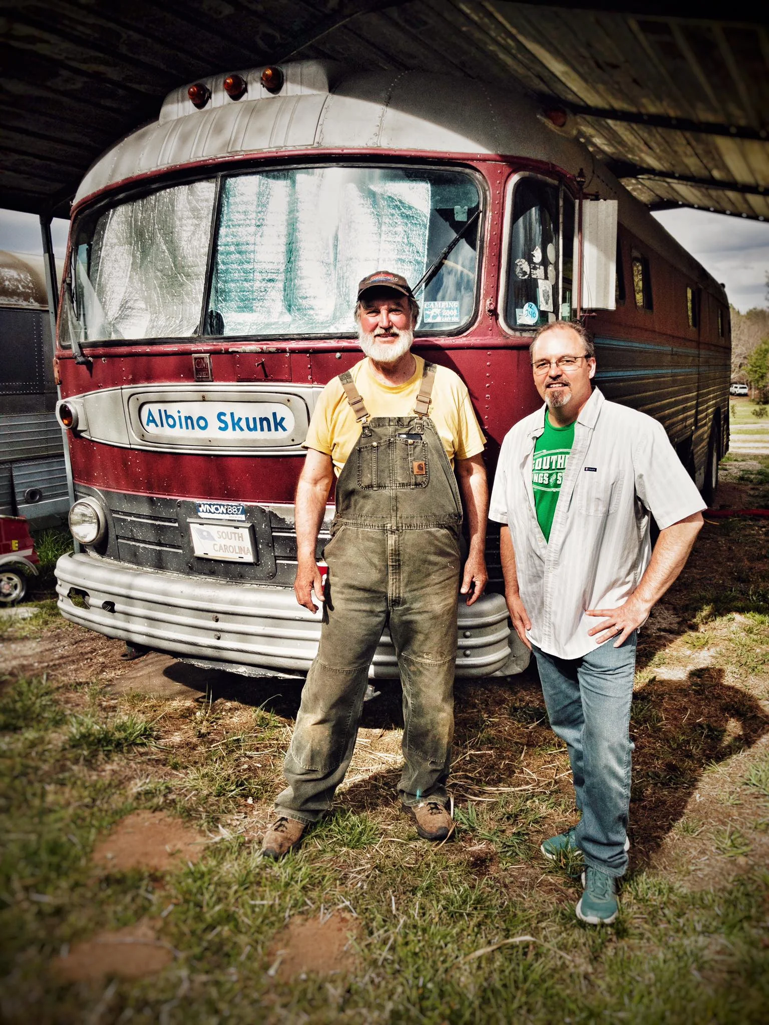 Zig and Joe at the Skunk Bus before Zig's interview. We spotted an albino squirrel during the conversation, which was a first! This seemed to bode well for our work there.
