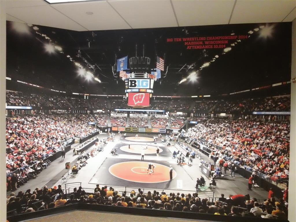 If you look closely, it's a wall mural in the Wisconsin Athletics Offices. Pretty cool. 