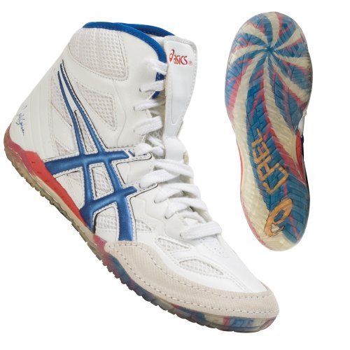 asics aggressor wrestling shoes red white and blue