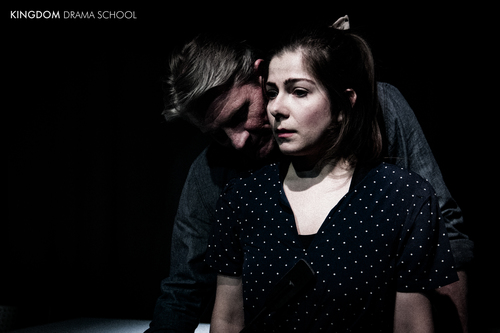 James Reid and Camilla Oakes performing in their end-of-term showcase at the Bow Waterside Theatre, London.