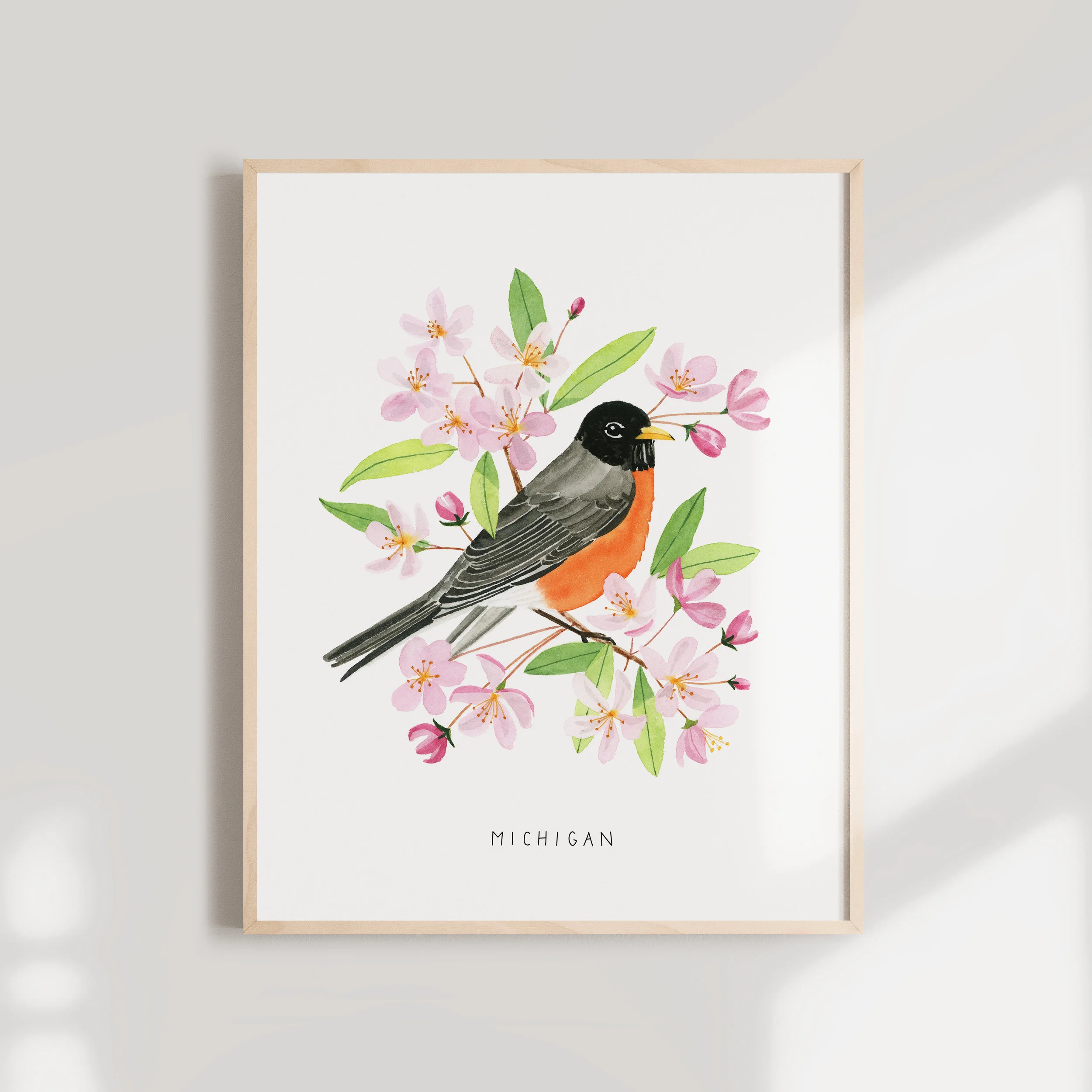 Michigan Robin Watercolor Art Print