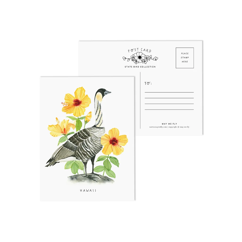 Hawaiian Goose and Hibiscus Flower State Bird Postcards