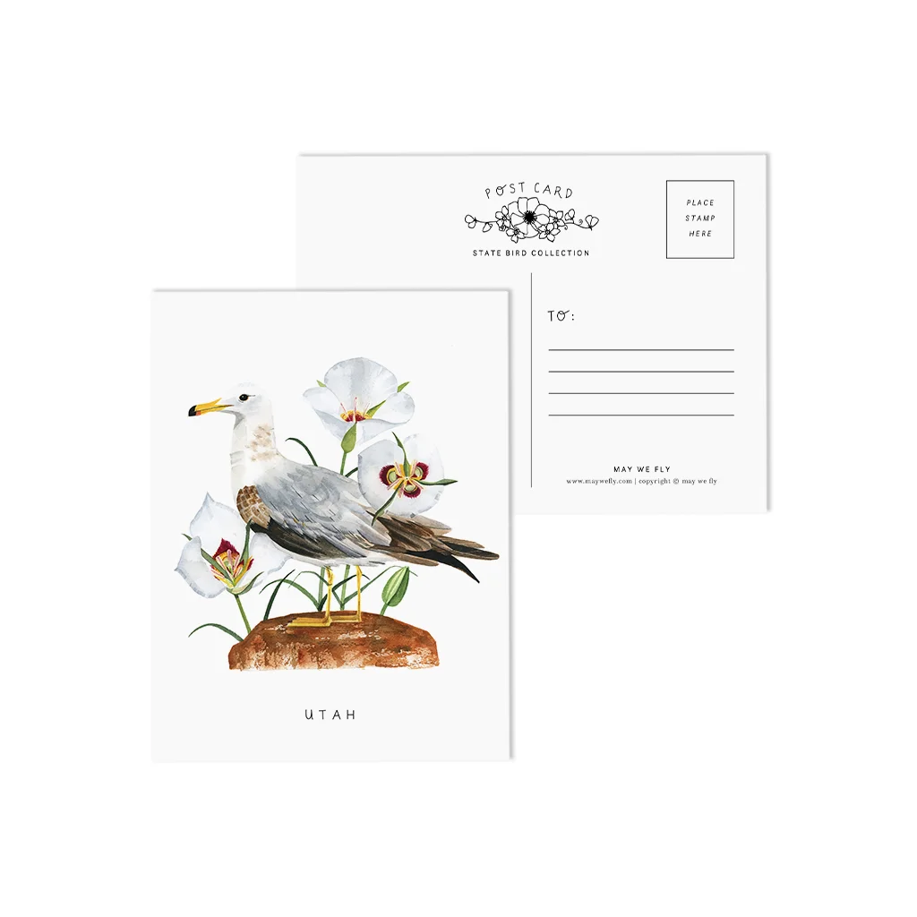 Utah California Gull and Sego Lily State Bird Postcards