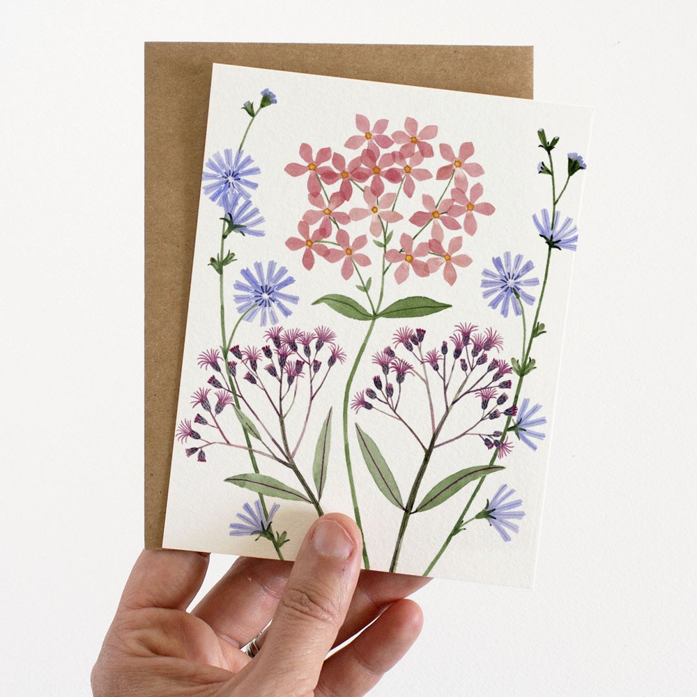 Pressed Flower Holiday, Blank Greeting Cards with white linen envelopes, Print reproduction of pressed flower designs