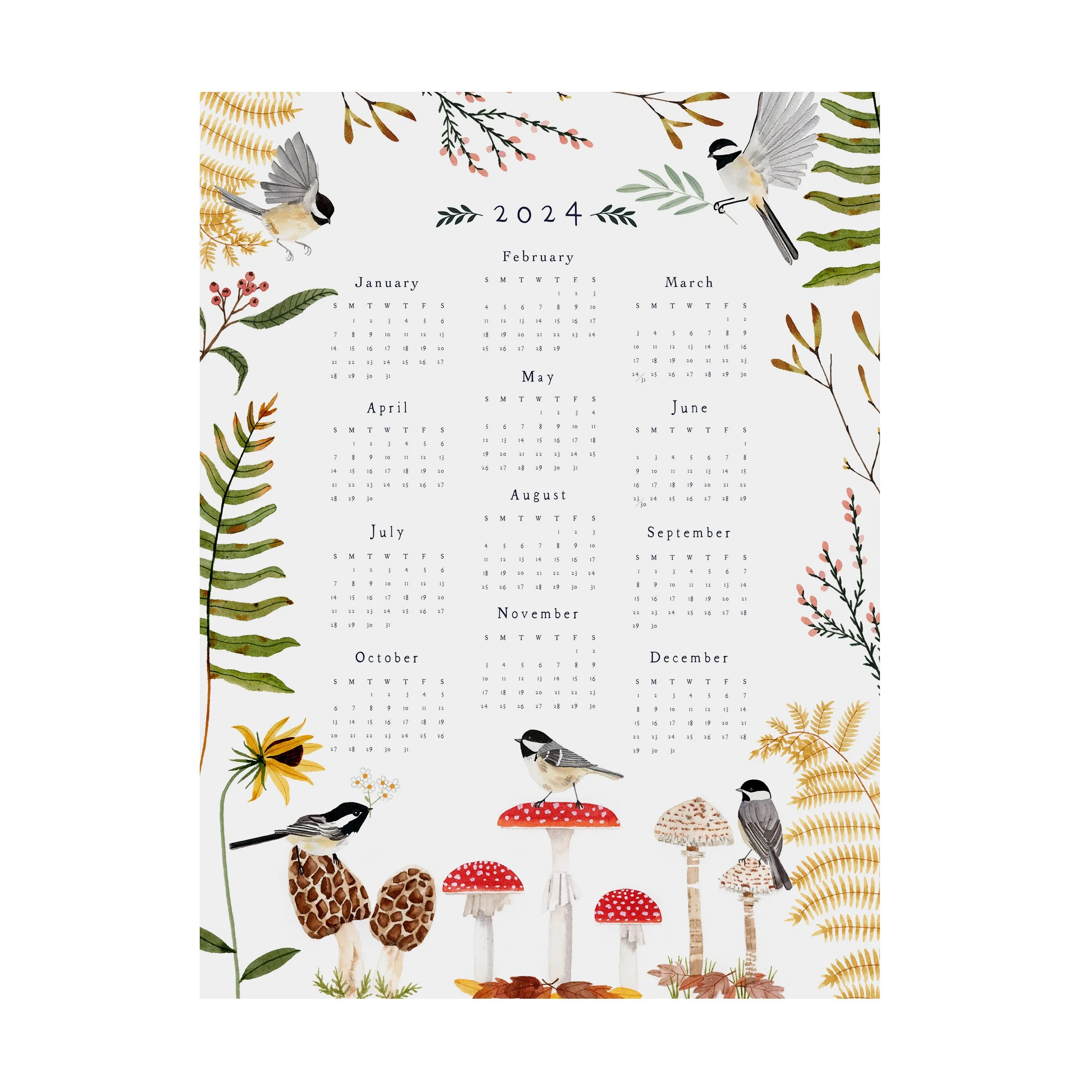 Printable Yearly Calendar 2024 - 2024 Year At A Glance Woodland Forest Web4 