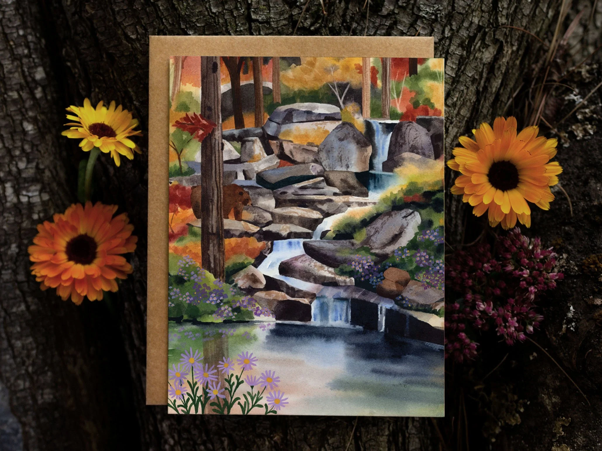 Autumn Waterfall Greeting Card