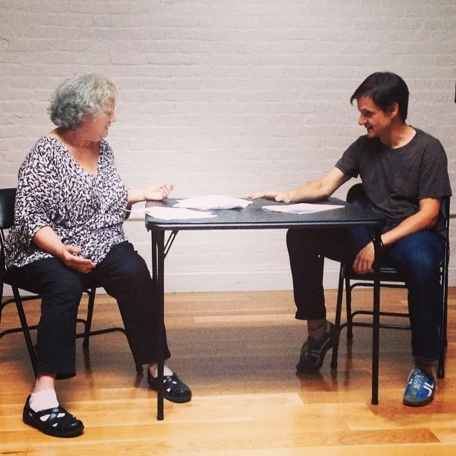 Maureen Shannon and ensemble member Patrick Bonck reading a short play in a Collective Monday session. See more photos>>