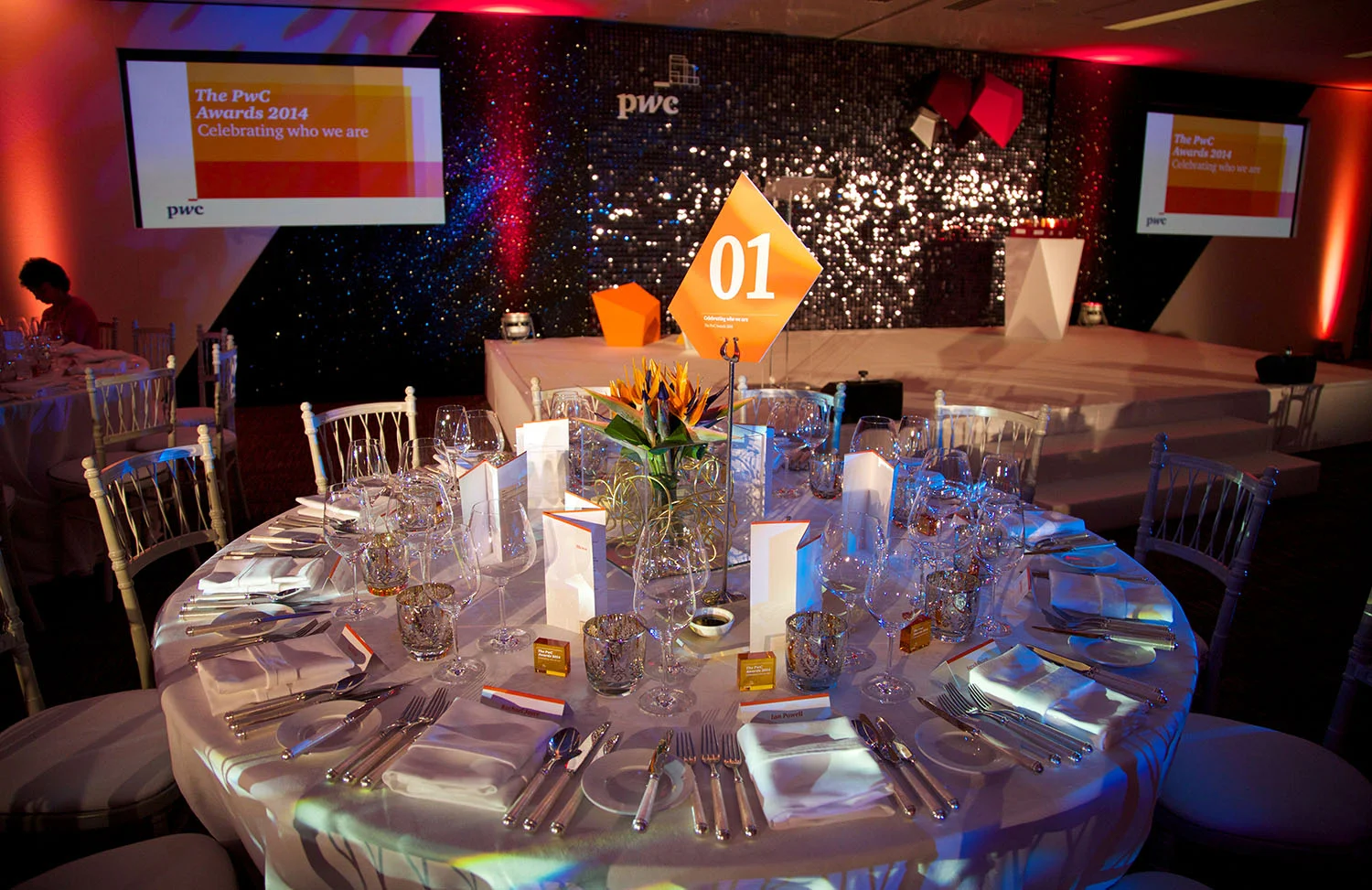 Table settings with angular cut menu and table numbers