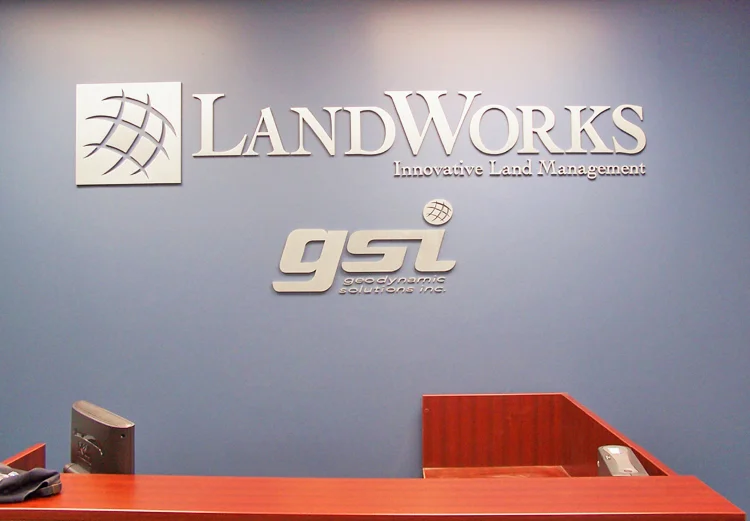 Solid Brushed Aluminum Letters for LandWorks, Houston TX