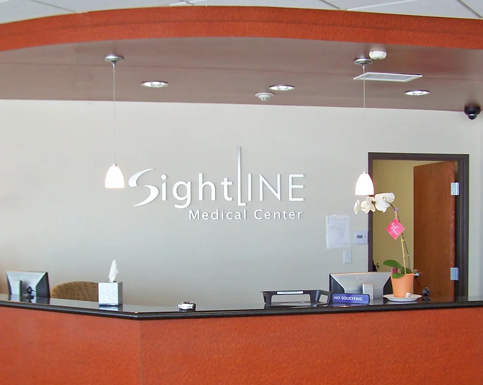 Brushed Aluminum Interior Reception Sign for SightLINE Installed in The Medical Center - Houston, TX