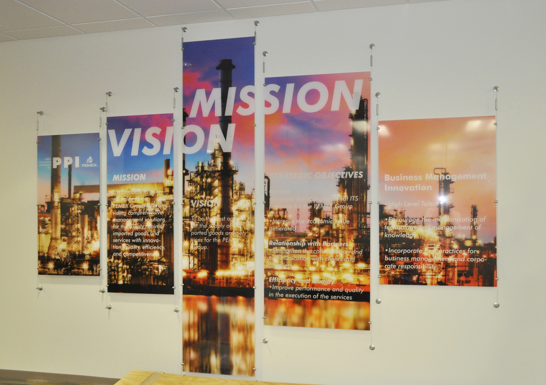 Wall Display Mounted with Suspension Cables
