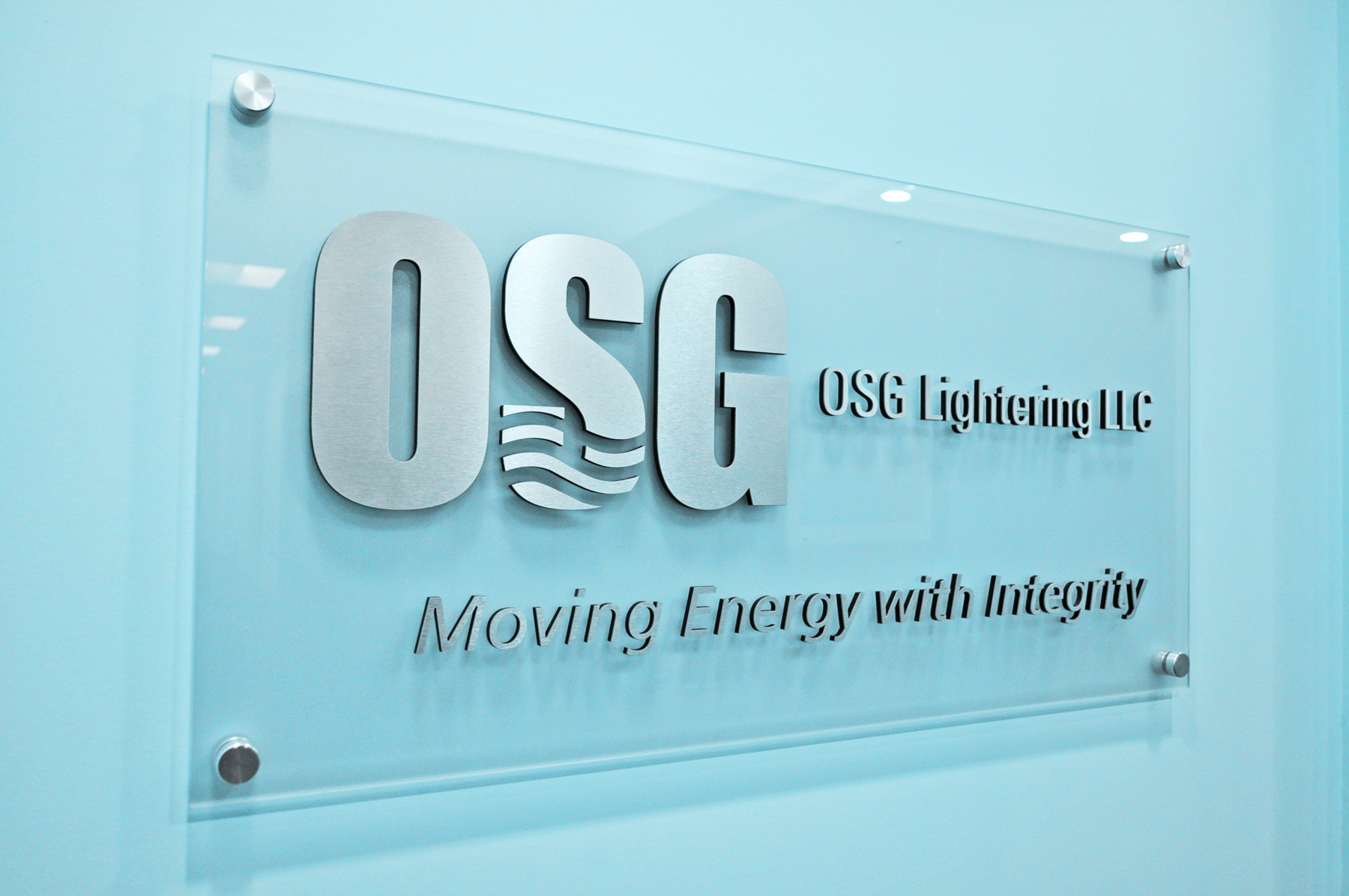 Clear Acrylic Sign with Brushed Aluminum Letters for OSG Lightering LLC
