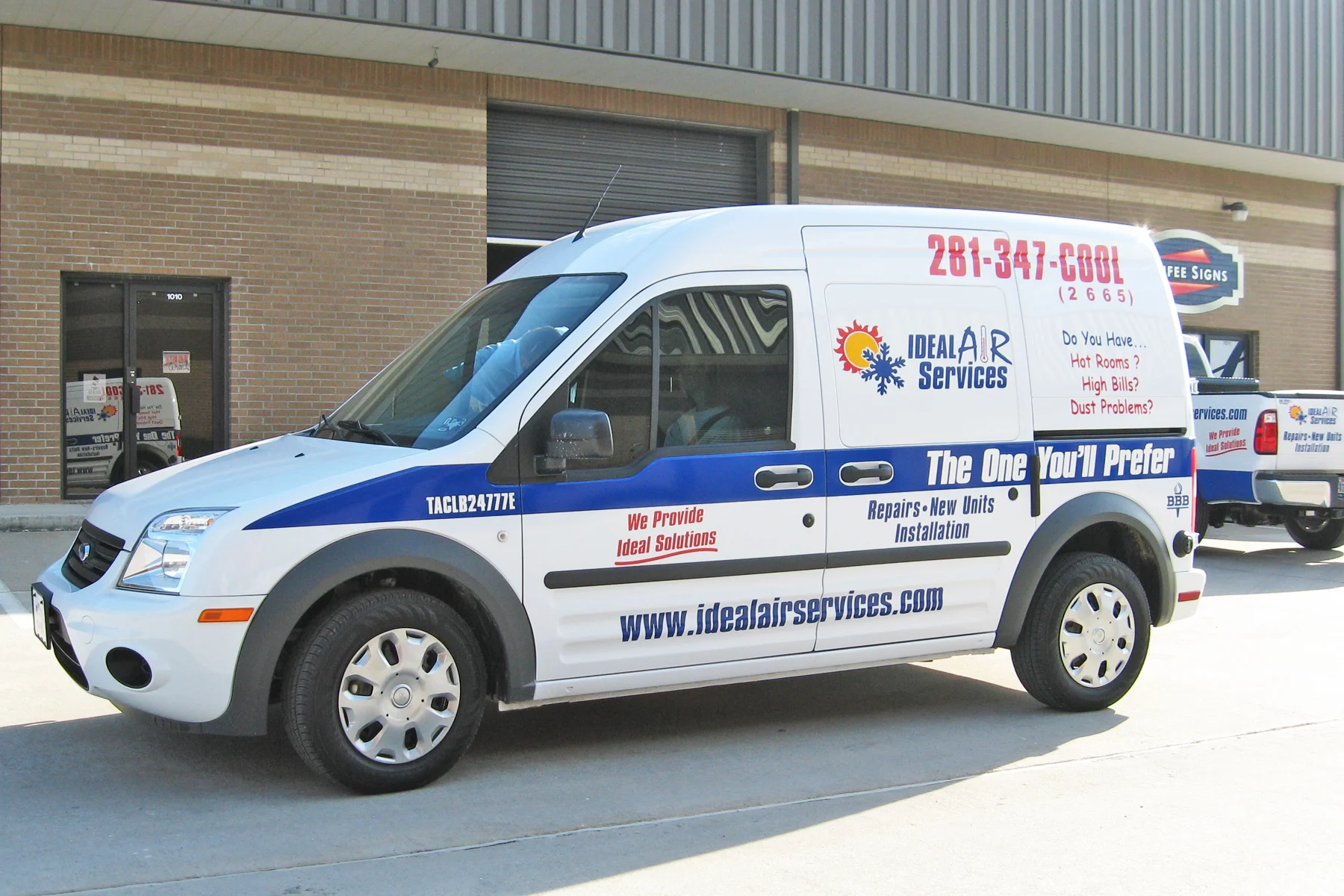 Company Branding on a Fleet of Vehicles for an Airconditioning & Heating Co. - Vinyl Decals and Striping on a Ford Transit Connect Van