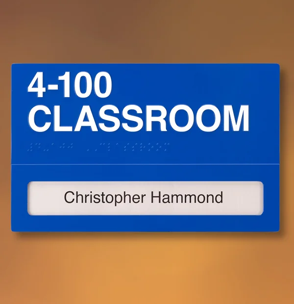 ADA Door Sign with Raised Etched Room Numbers for Classrooms - WR Series Mechanical One Track for Inserts