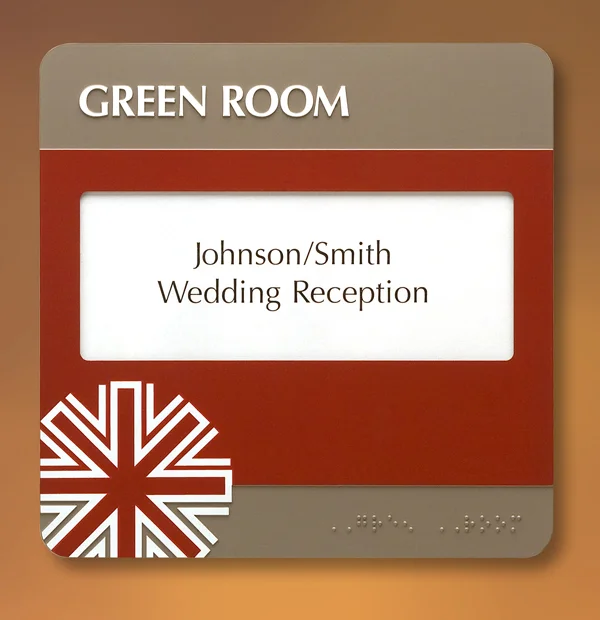 ADA Door Sign with Finely Detailed Etched Raised Logo in Metal - WR Series Mechanical, One Track for Insert, Two Raised Copy Colors