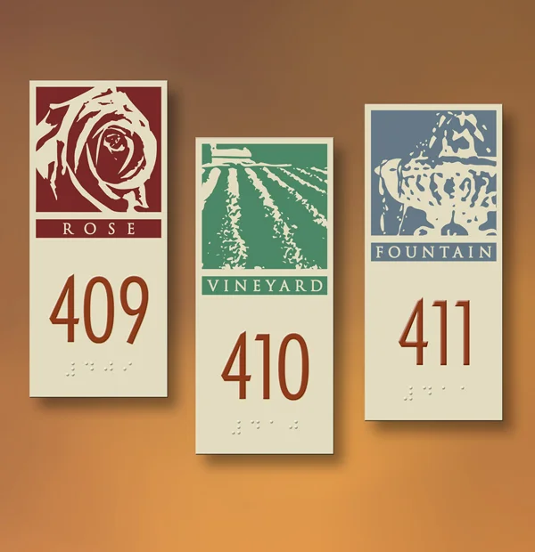 Bring about a theme with distinct graphic designs using DecorFinish with Magnesium ADA Room Plaques