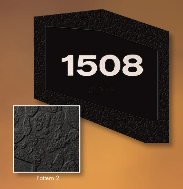 Textured embossed stone effect achieved with Pattern + DecorFinish on a Magnesium ADA metal sign