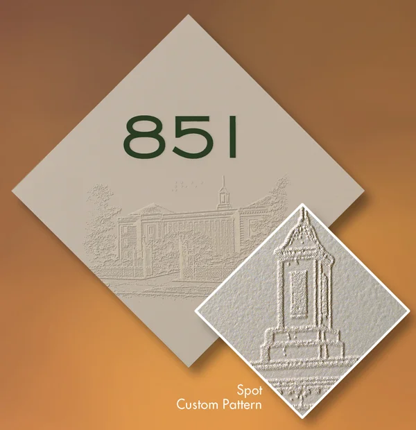 Customize your signs with the Watermarked Logo or Graphic using 3D Texture + Spot Pattern along with traditional design effects on a Magnesium ADA metal sign