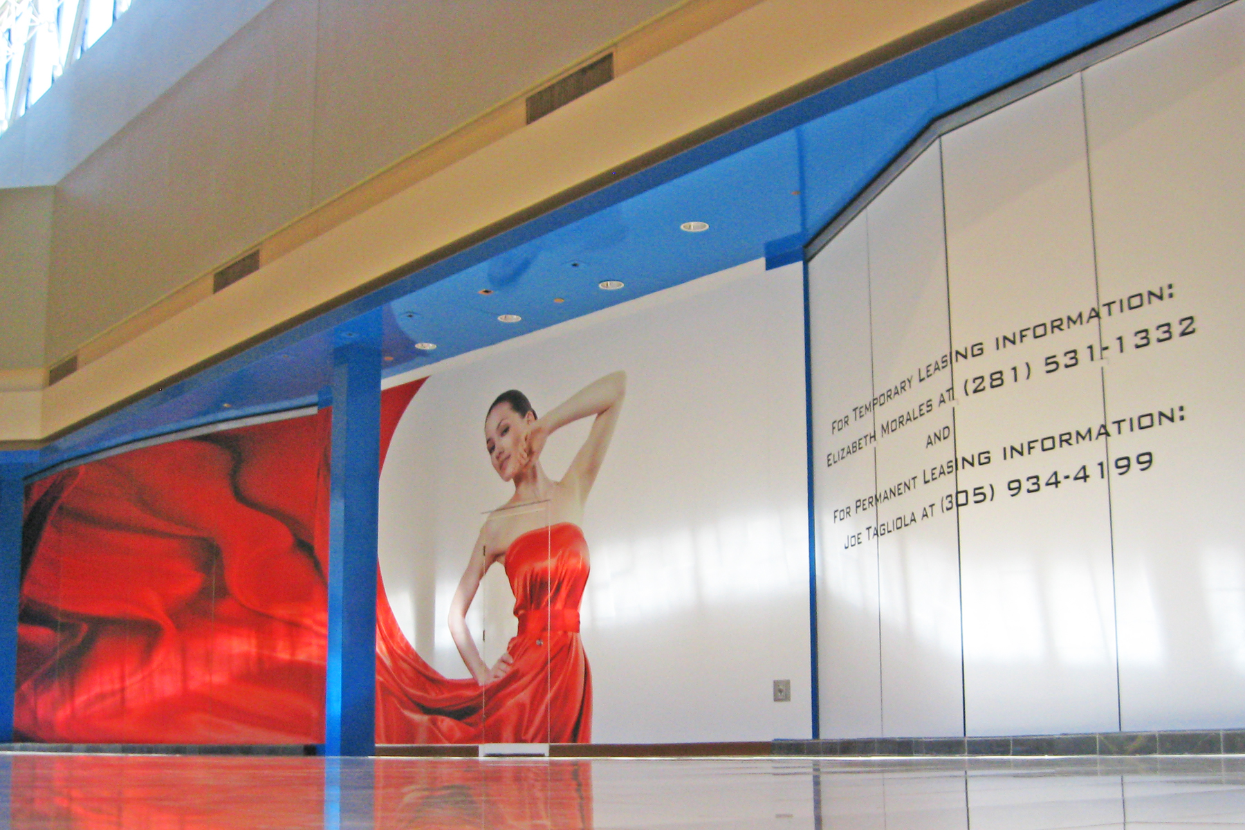  Malls using Giant Removable Wall Murals on Vacant Store Windows for Advertising and Leasing Promotions - Corlorful Window Graphics Enhance the Ambience Around Otherwise Empty Store Spaces