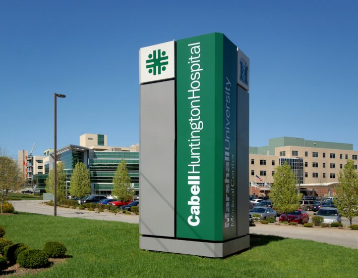 Four Sided Pylon Monument Sign for a Hospital