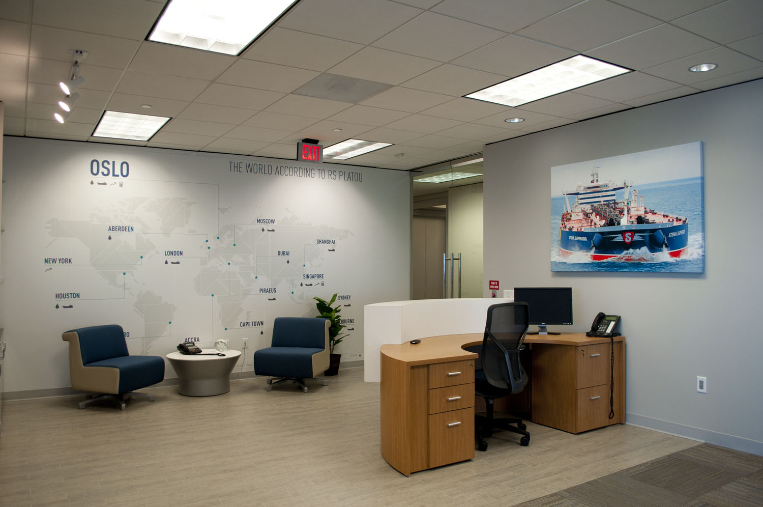 Custom World Map showing Company's Worldwide Office Locations - Reception Area Wall Paper Graphics 