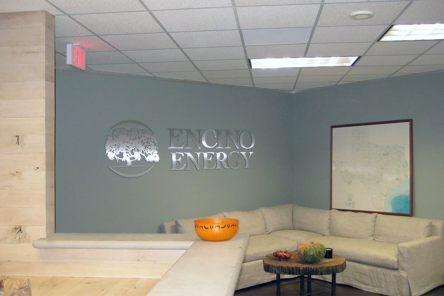 Big & Bold Stainless Steel Lobby Sign - Flat Cut Tree Logo and Name for an Energy Company