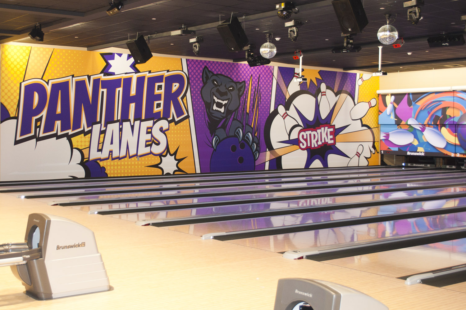 Bowling Lane Wall Mural for a University's Entertainment Center - Custom Printed Wall Paper Graphics