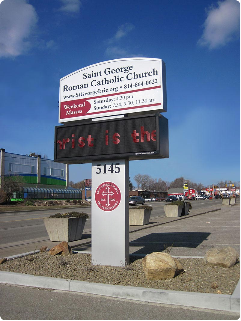 Illuminated Pylon Sign with Digital Marquee - Single Pole Installation with Traditional Static Header and Scrolling Digital Signage for Quick Advertising Messages