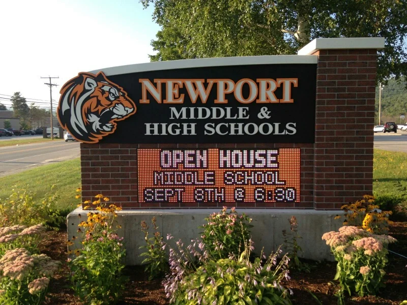 Brick Monument Signs with Custom Aluminum Cabinet and a 3' x 7' Full Color LED Display