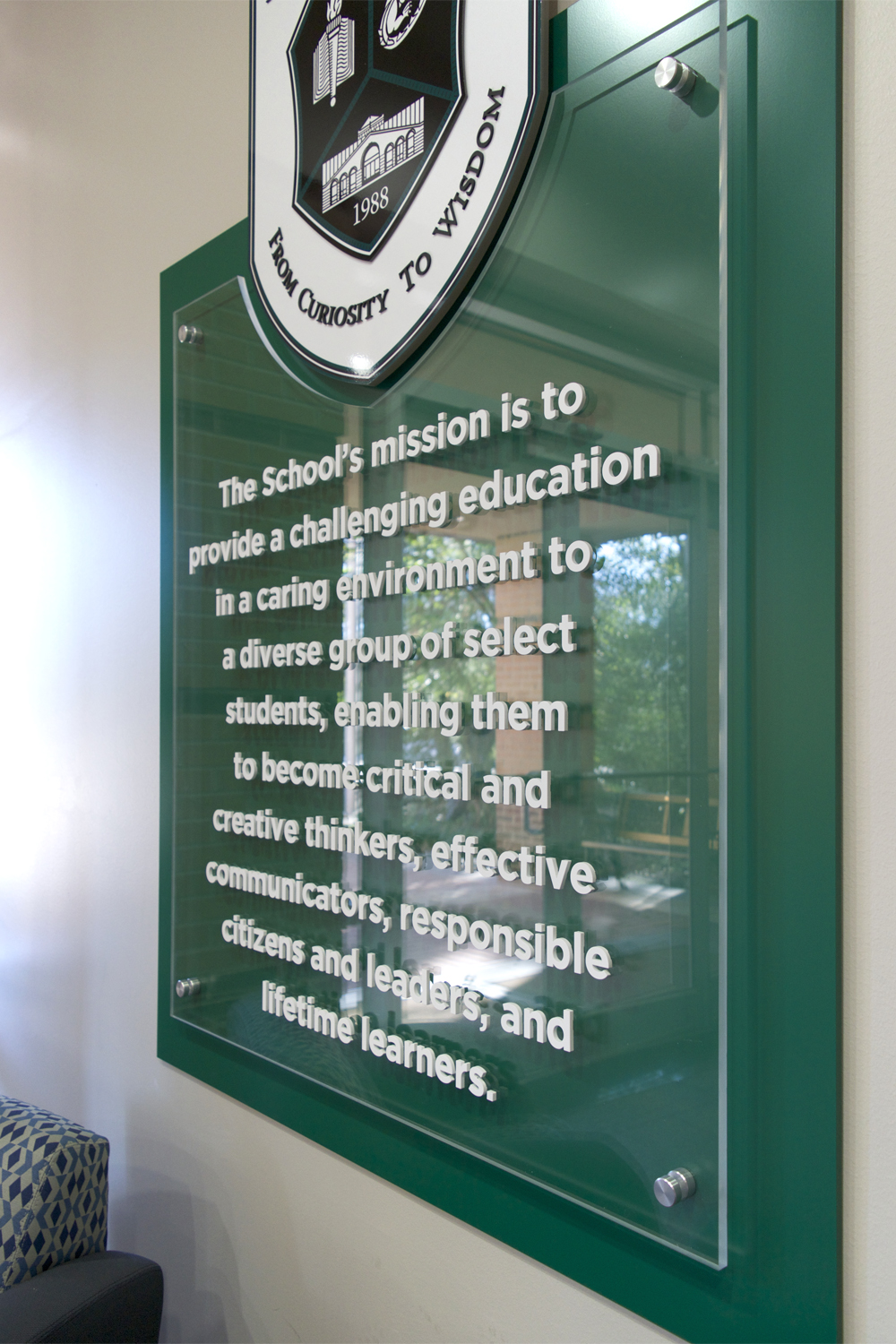 John Cooper School - Multiple Layers, custom mission statement sign