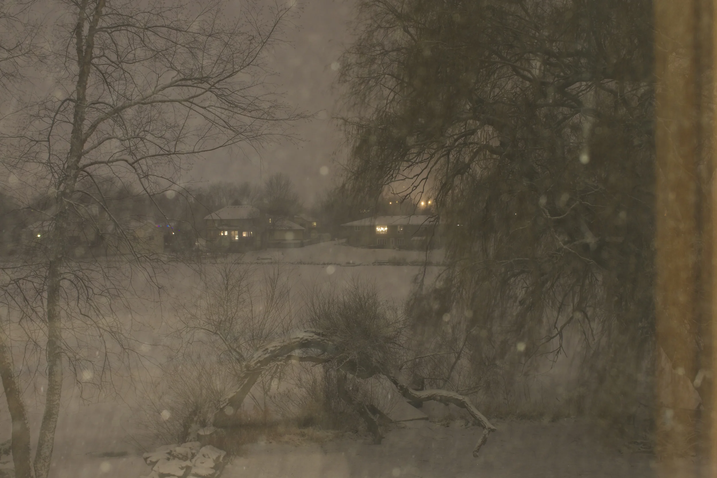 Snowy Minnesota at night