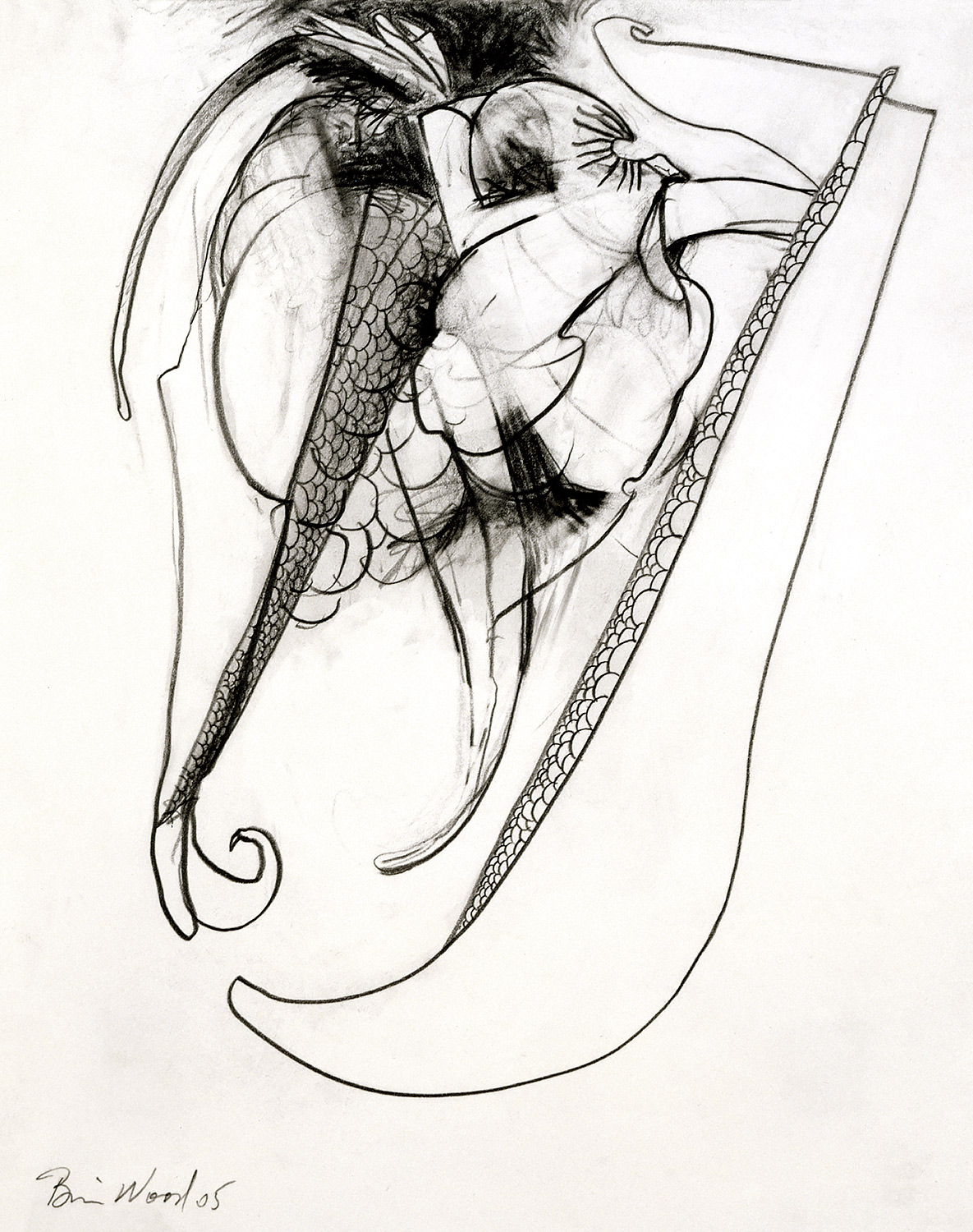 Brian Wood <br> "Hook," 2005 <br> Graphite on paper <br> 14 x 11 in.