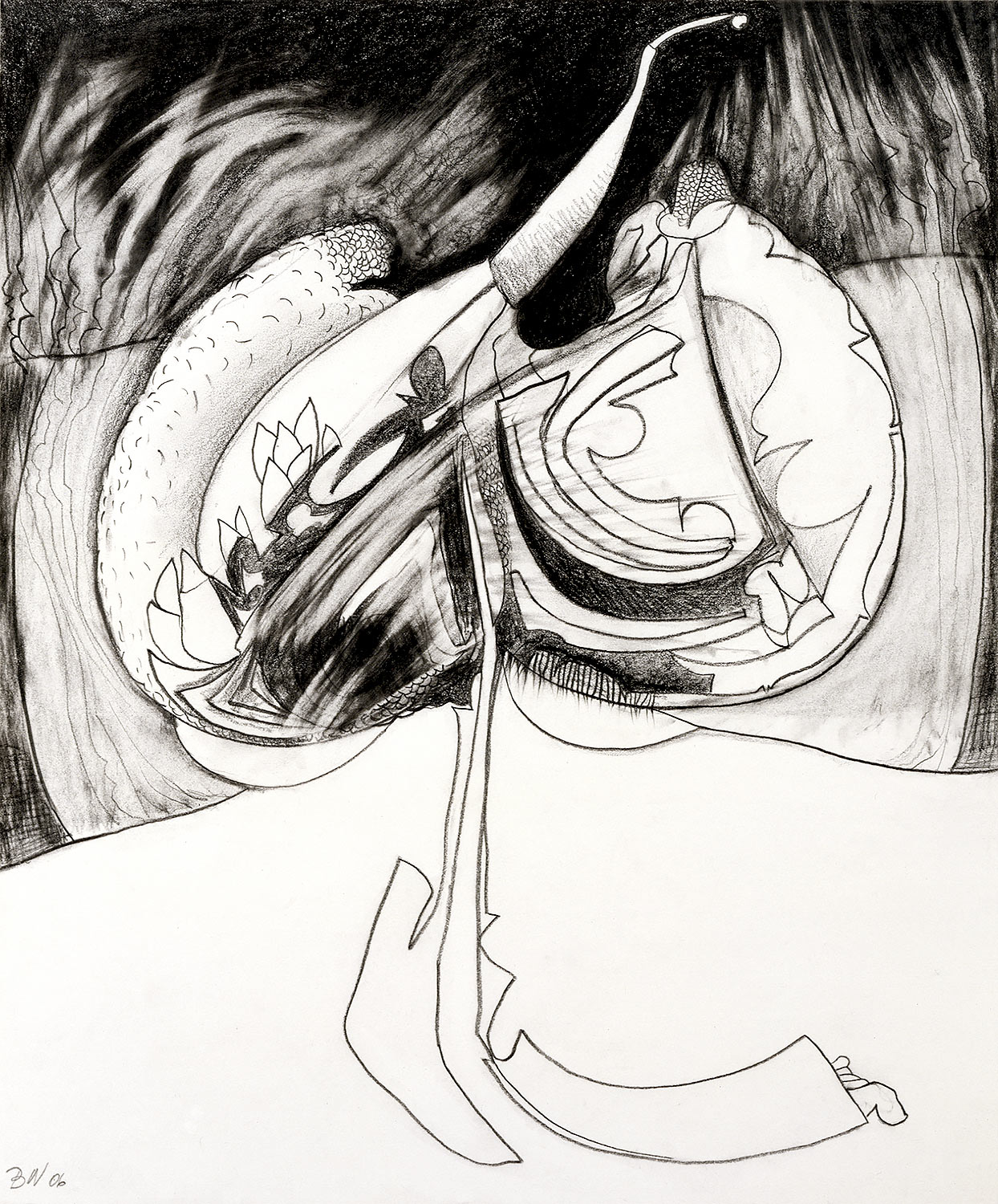 Brian Wood <br> "Dive," 2006 <br> Graphite on paper <br> 17 x 14 in.