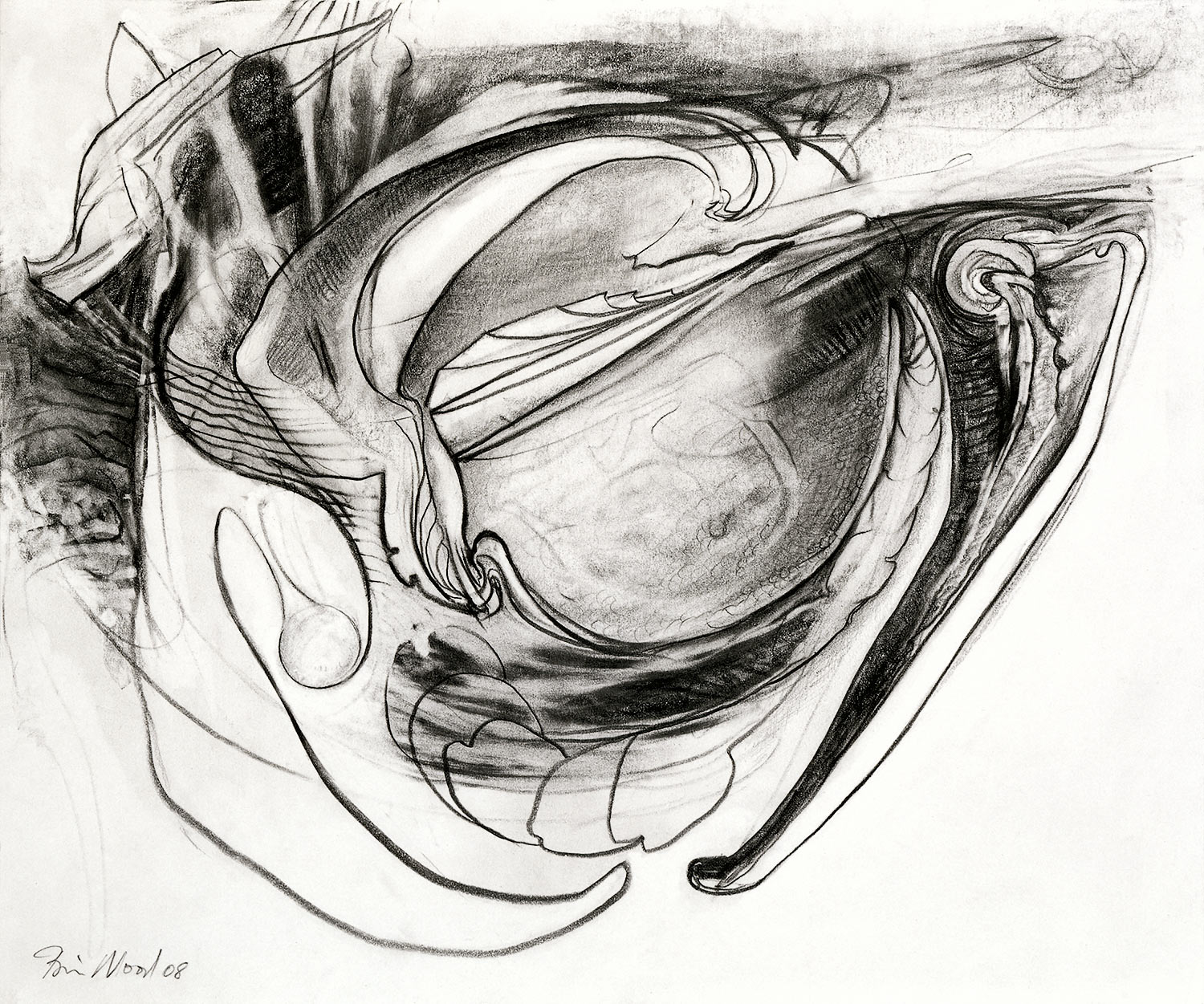 Brian Wood <br> "Pole," 2008 <br> Graphite on paper <br> 14 x 17 in.