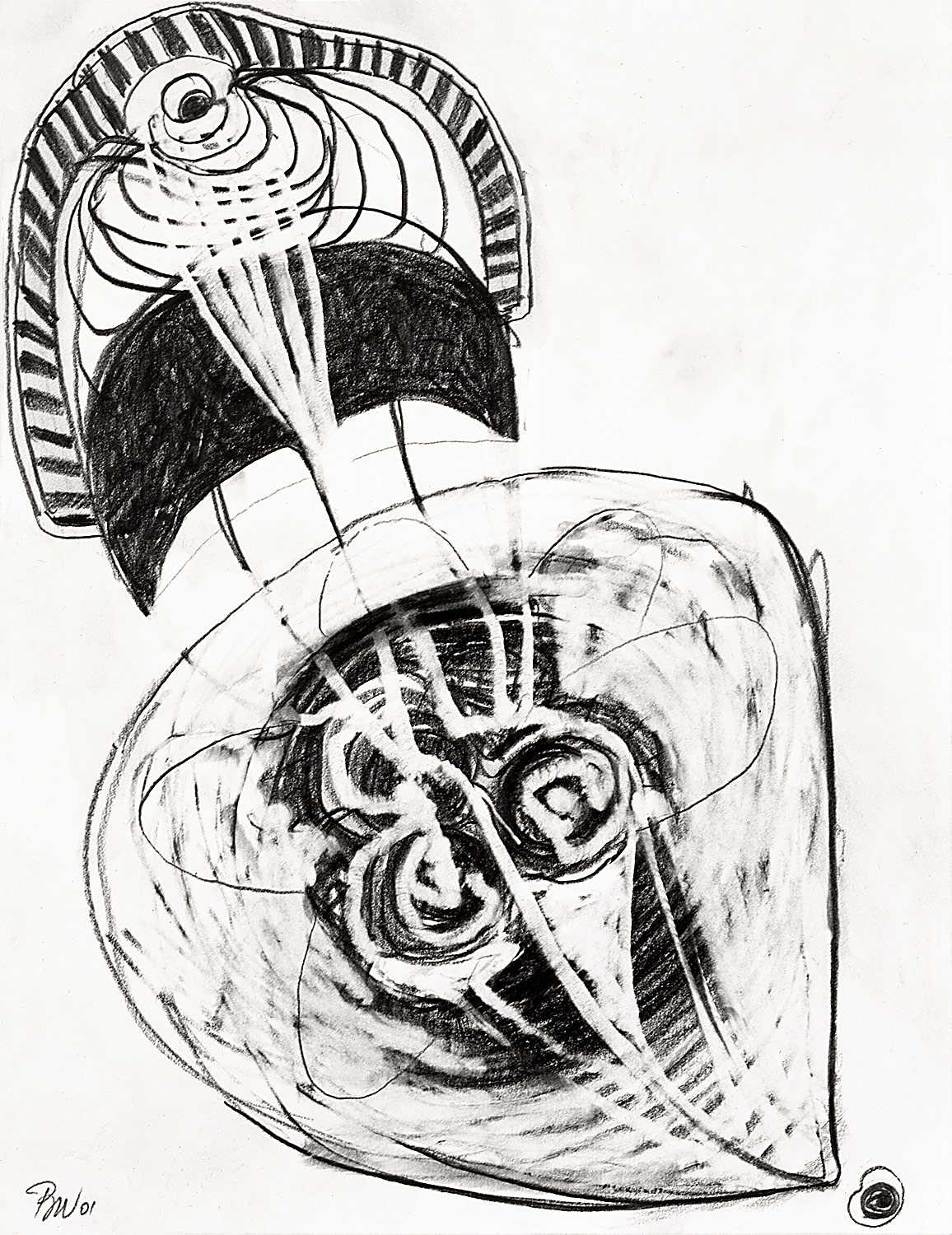 Brian Wood <br> "Flight," 2001 <br> Graphite on paper <br> 11 x 8.5 in.