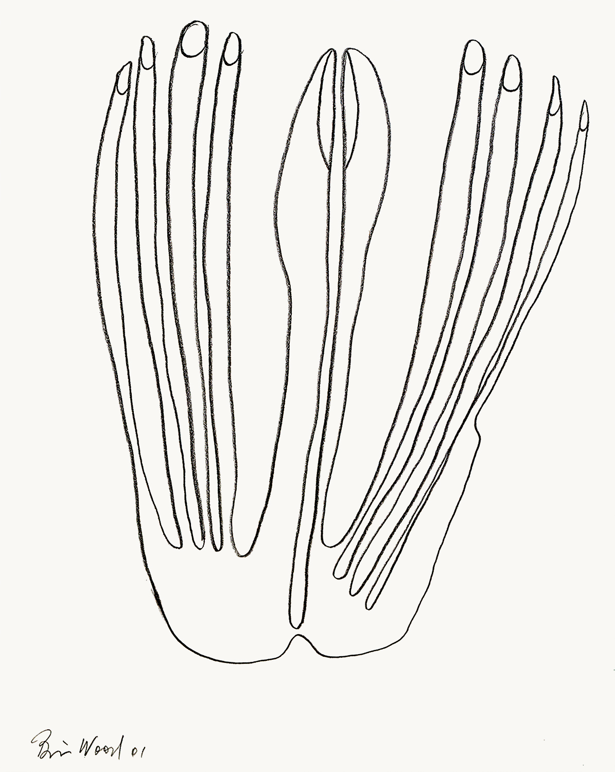 Brian Wood <br> "Sitter," 2001 <br> Graphite on paper <br> 14 x 11 in.