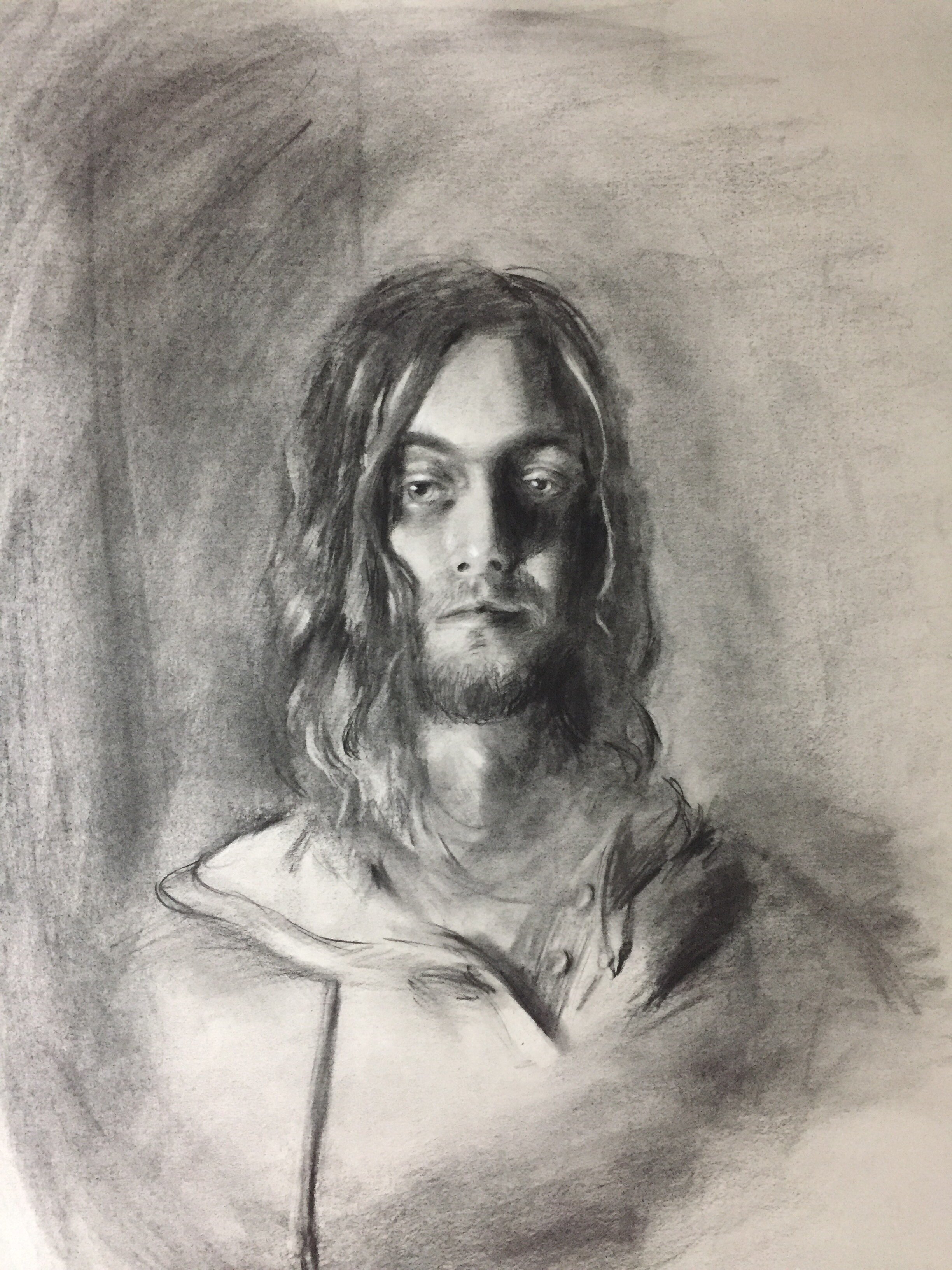   Self Portrait , charcoal on newsprint, 24” x 36” 