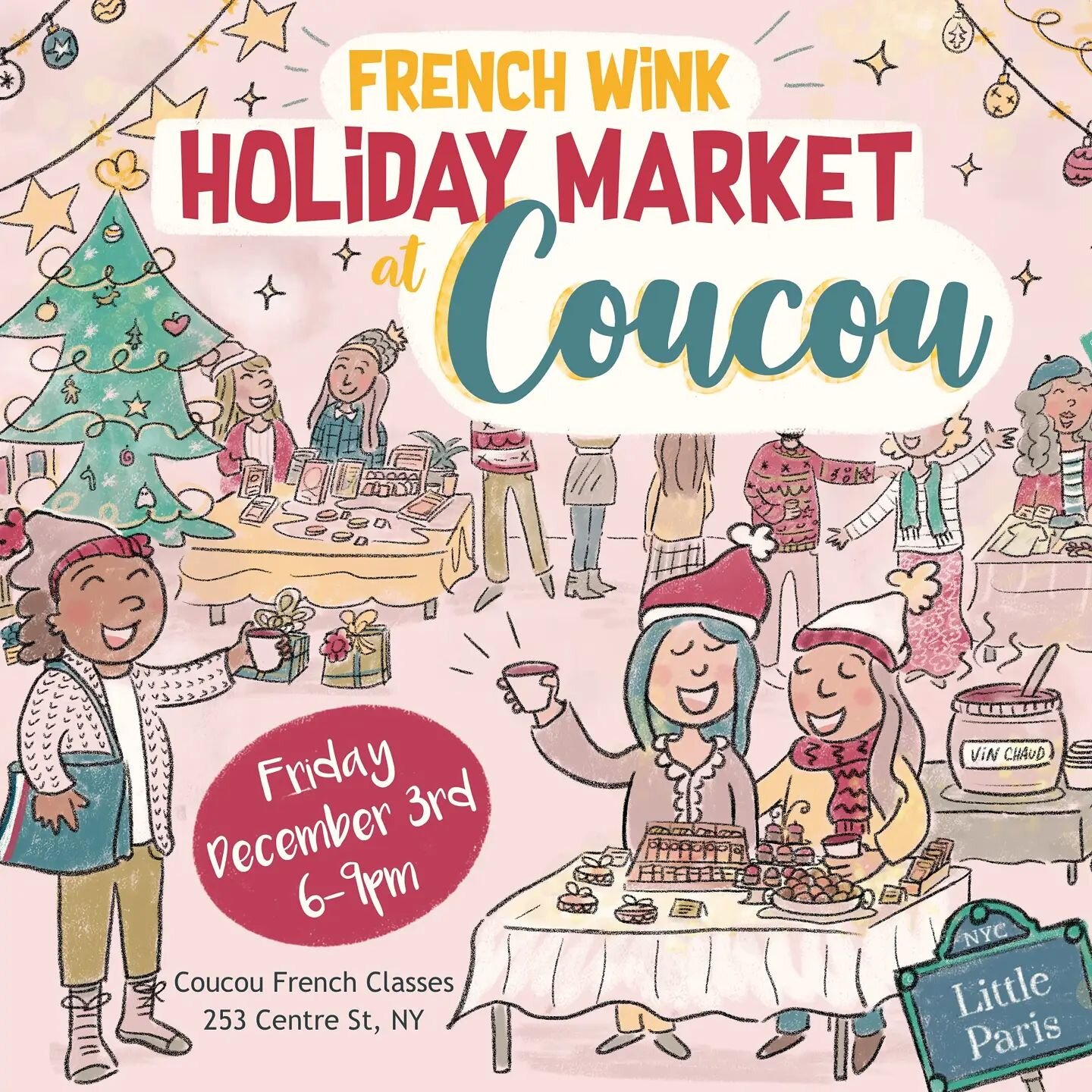 I heard that the Wink French Market at @coucoufrenchclasses last Friday was awesome! Wasn't able to make it, but I had fun making the illo for the flyer! Vivement le prochain! 😋
.
.
.
.
.
.
.
#illustration #illustrator #flyer #christmasmarket #frenc